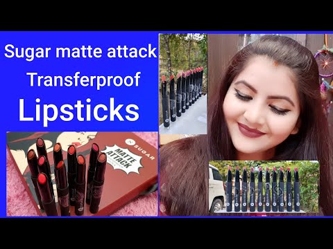 SUGAR matte attack transferproof lipstick all shades review & lipSwatches | RARA | bullet lipstick | Video