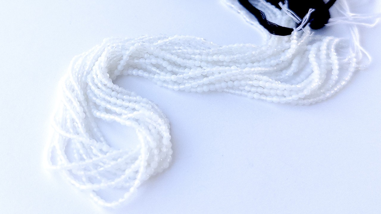 White Chalcedony | Faceted Rondelle | 2.1mm Bead Size | 31cm Strand Length video