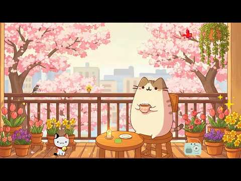 Pusheen’s Spring Balcony 🌸 Cozy Lofi Music Morning Spring ✨ Soft Lofi to Relaxing & Focus