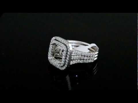 1.66 ctw Double Halo Split Shank Natural Diamonds Engagement Ring F-G VS 14k White Gold hal-5052