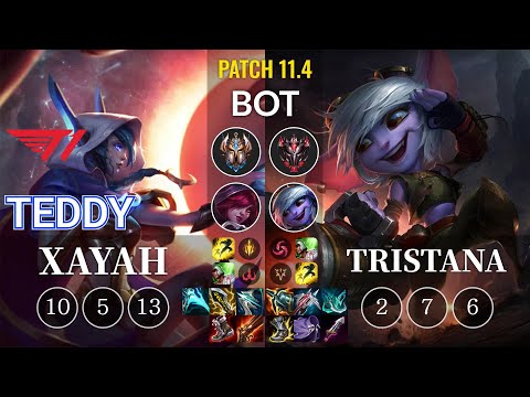 T1 Teddy Xayah vs Tristana Bot - KR Patch 11.4