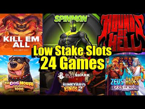 Thumbnail for video: Low Stake Slots, 24 Games, Dog House Megaways 1000, Zeus vs Hades, Kill'Em All & So Much More