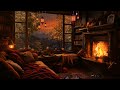 Peaceful Autumn Evening Fireplace and Gentle Rain Ambience   Relax, Sleep or Study