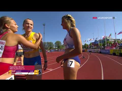Women's 100m Hurdles Heptathlon Heats 1 - European Athletics U20 Championships 2019 Boras