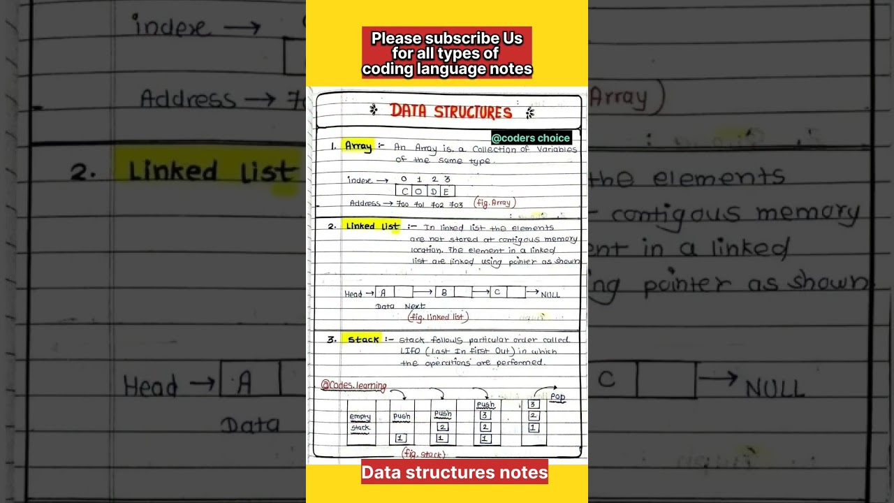 Data structures notes #coding #youtubeshorts #coder #viral #viralvideo #education #java #dsa