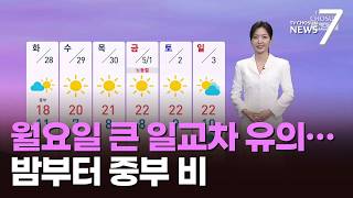 [날씨] 월요일 큰 일교차 유의…밤부터 중부 비 [뉴스7]
