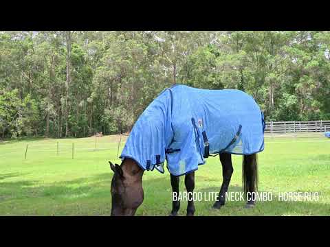 Delzani Barcoo-Lite Blue Doha Star Neck Combo horse rug video – lightweight mesh, airflow, UV and insect protection