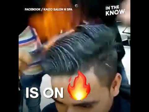 KEREN -(POTONG RAMBUT SAMBIL DI BAKAR).AMAZING