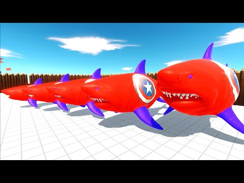 DEATH RUN vs DIFFERENT SIZE CAPTAIN AMERICA MEGALODON - Animal Revolt Battle Simulator