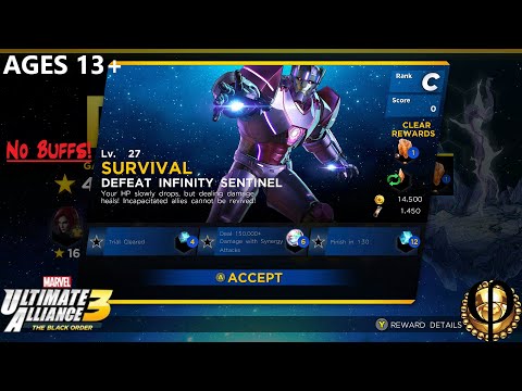 Lv. 27 Survival Defeat Infinity Sentinel (No Buffs) - Ultimate Alliance 3