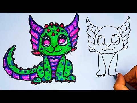 How To Draw A Mythical Kitten Dragon | Draw and color  | Magic Drawing | learning to draw