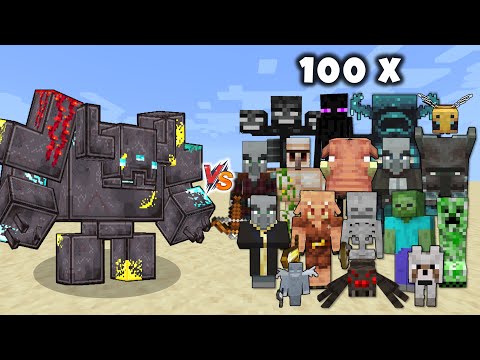 Insane Minecraft Mob Battle: Netherite Golem vs 100 Mobs