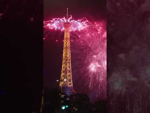 Video Thumbnail: Fireworks light up Eiffel Tower for Bastille Day