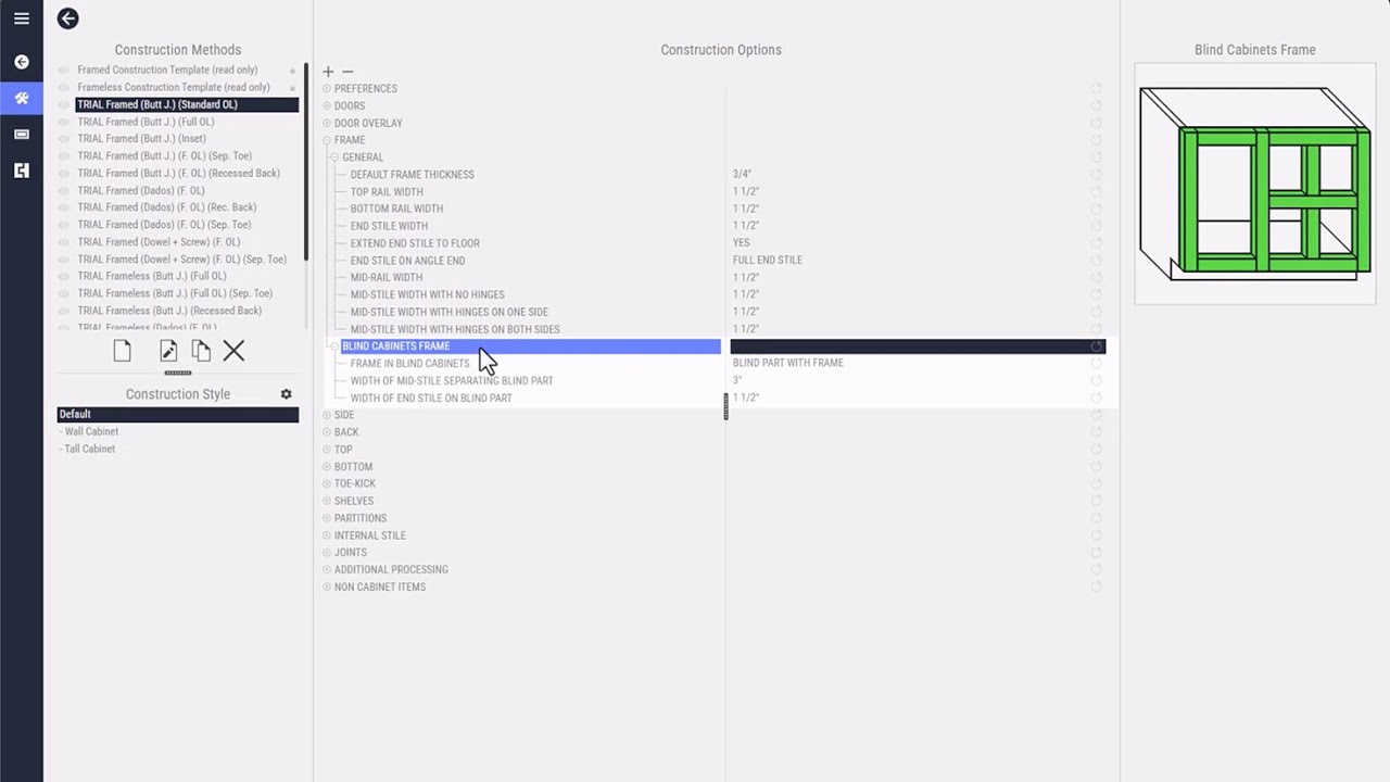 Construction Method: Frame Settings