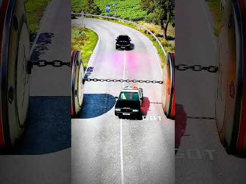 Car Van 2 Bollard Chain Crush BeamNG #usa #shortsviral