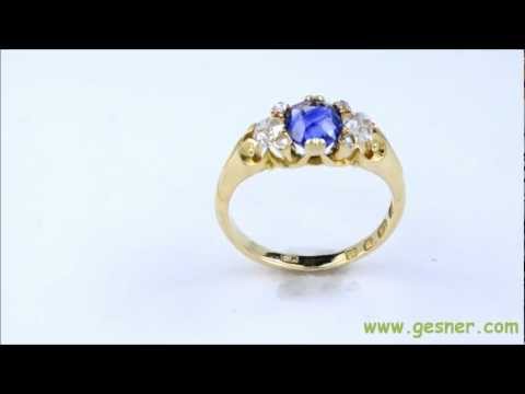 1.50 ct. Sapphire, Diamond & 18K Yellow Gold Edwardian Engagement/Fashion Ring- J32628