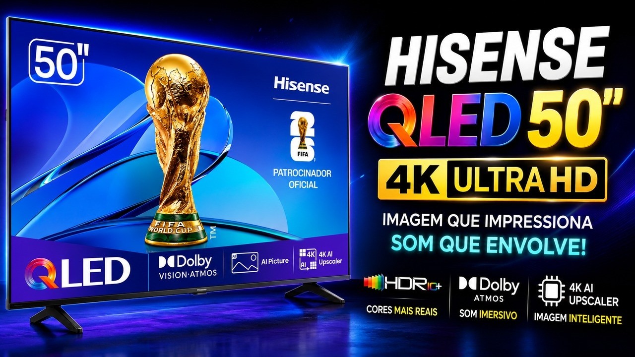 Miniatura da avaliação em vídeo de Smart TV Hisense 50Q6QV 50 Polegadas 4K QLED