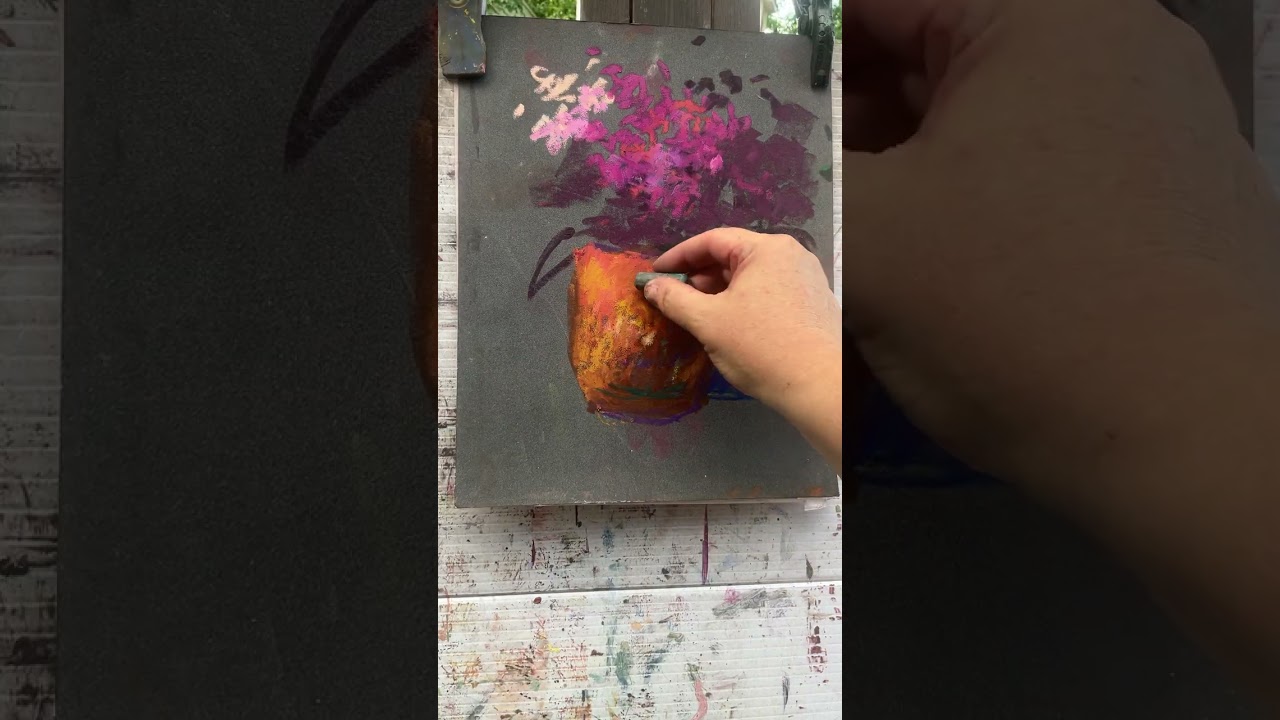 Painting an outdoor still life with hydrangeas and cherries