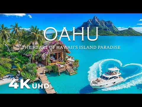 FLYING OVER OAHU [4K] Hawaii Ambient Aerial Film + Music for Stress Relief - Honolulu to North Shore