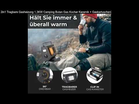 2in1 Tragbare Gasheizung 1,3KW Camping Butan Gas Kocher Keramik + Gaskartuschen
