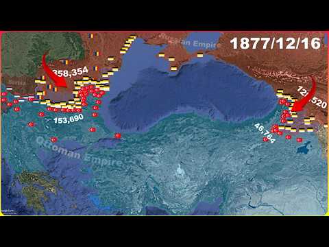 The Russo-Turkish War 1877 | Every Day With Army Sizes using Google Earth