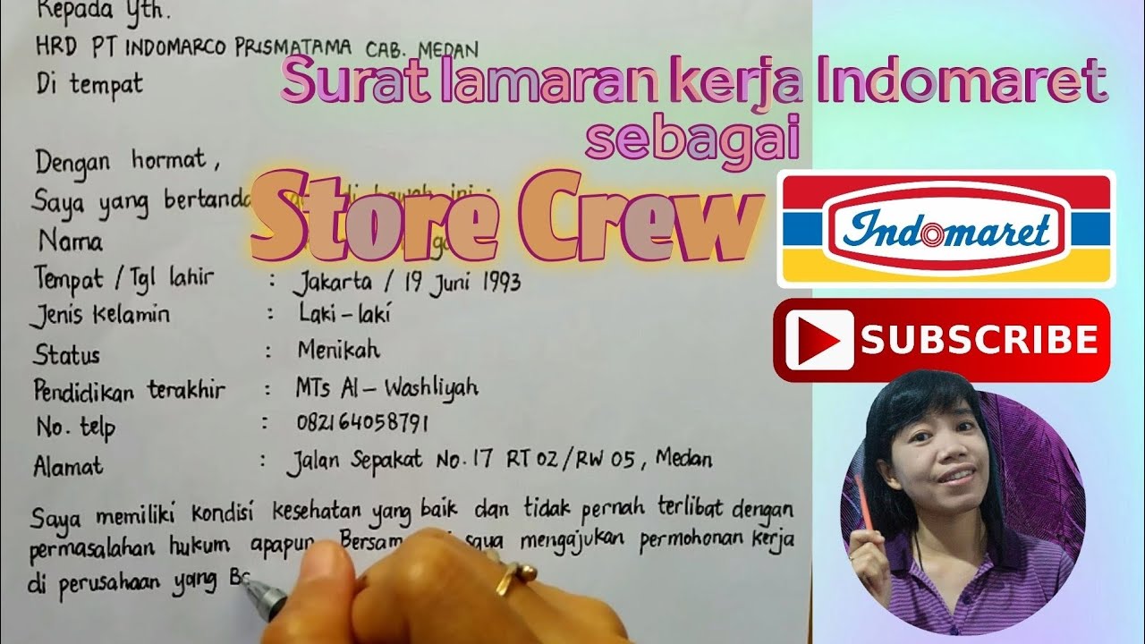 Cara menulis surat lamaran kerja Indomaret sebagai Store Crew yang baik dan benar