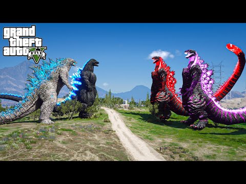 Team Shin Godzilla vs Heisei Godzilla, Atomic Godzilla - God of Sea Battle ( GTA V  Mods )