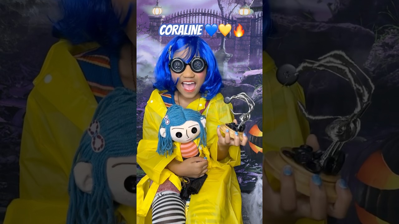 CORALINE HALLOWEEN LOOK 💙💛🔥😍👻🎃 #shorts #coraline #coralinemovie #halloweencostume