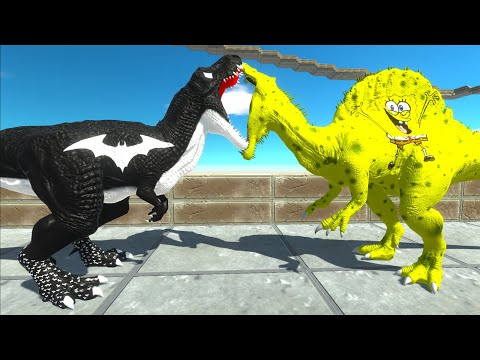 SPONGEBOB SPINOSAURUS vs BATMAN T-REX DEATH FALL - Animal Revolt Battle Simulator