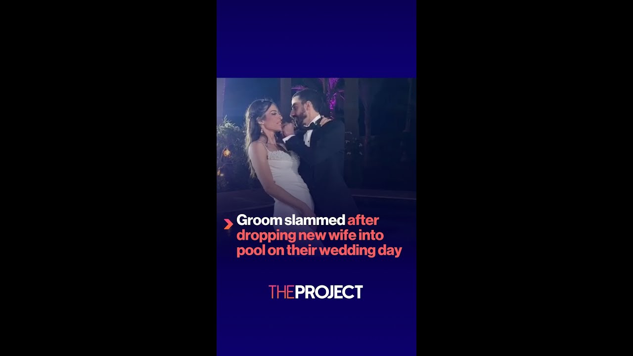 Groom slammed after dropping new wife into pool on their wedding day