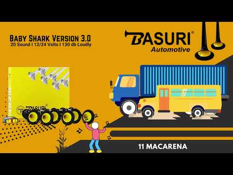 BASURI® Musical Air Horn (Baby Shark 3.0) Version 20 Super Loud Sounds 6 Pipe For Bus and Truck