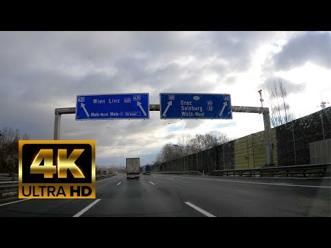 From Wels to Linz, Autobahn/Highway A8, A25, A1, Österreich, Austria - 4K