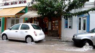 preview picture of video 'Flooding of main street, Pythagorio, Samos, Greece. Part III'