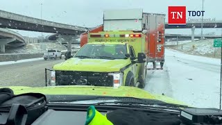First Alert Traffic: TDOT HELP truck pulls second HELP truck to move jack-knifed semi from road
