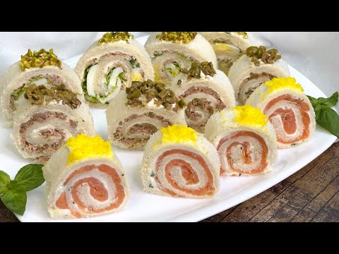 GIRELLE di TRAMEZZINI CON 3 FARCITURE SUPER FACILI E VELOCI!!🤗😋