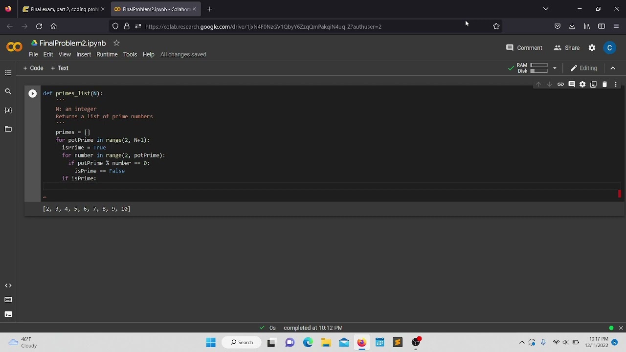 cpsc 2100 final problem 2
