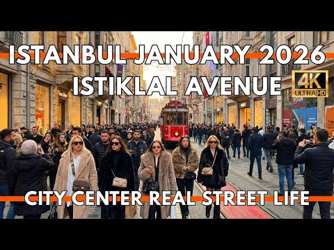Istanbul Turkey 2026 4K Walking Tour | Istiklal Street → Taksim Square (Red Tram + Nightlife Vibes)