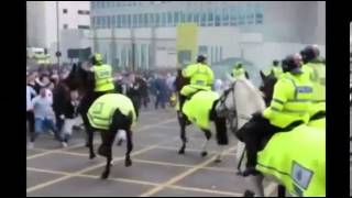 Newcastle Fan attacks Police Horse - Newcastle Riots