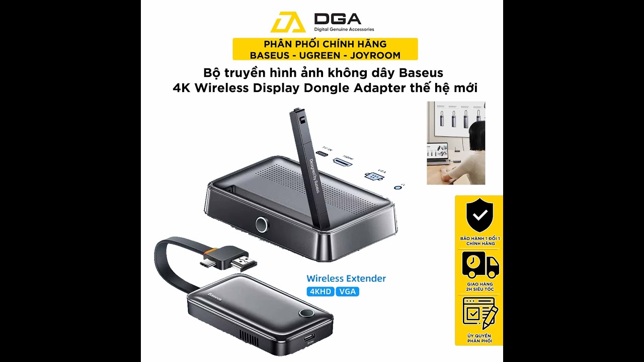 Bộ Truyền Hình Ảnh Qua HDMI Không Dây Baseus 4K Wireless Display Dongle Adapter Cho Smartphone/ iPad/ Macbook