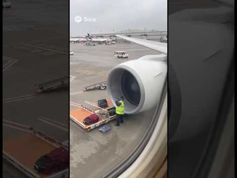 Luggage is sucked white engine is being turned off, and it hits airport employee 😵‍💫😳 #shorts
