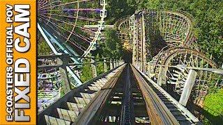 preview picture of video 'Loup Garou Walibi Belgium - Roller Coaster Back View POV On Ride Wooden Vekoma (Theme Park Belgium)'