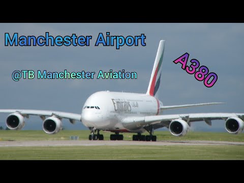 Emirates A380 takeoff from Manchester Airport 23L