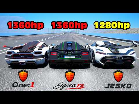 1300HP Koenigsegg Agera RS vs Koenigsegg Jesko vs Koenigsegg One:1 DRAG RACE