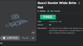 FREE LIMITED! HOW TO GET Gucci Denim Wide Brim Hat! (ROBLOX GUCCI GARDEN EVENT)