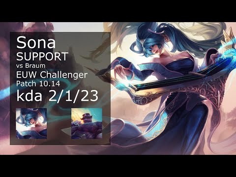 Sona Support vs Braum - EUW Challenger 2/1/23 Patch 10.14 Gameplay