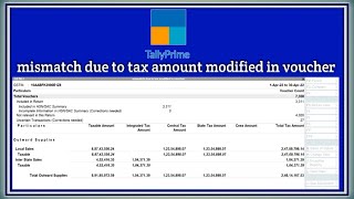 mismatch due to tax amount modified in voucher | gstr1me tax amount modified kaise kare| tally prime