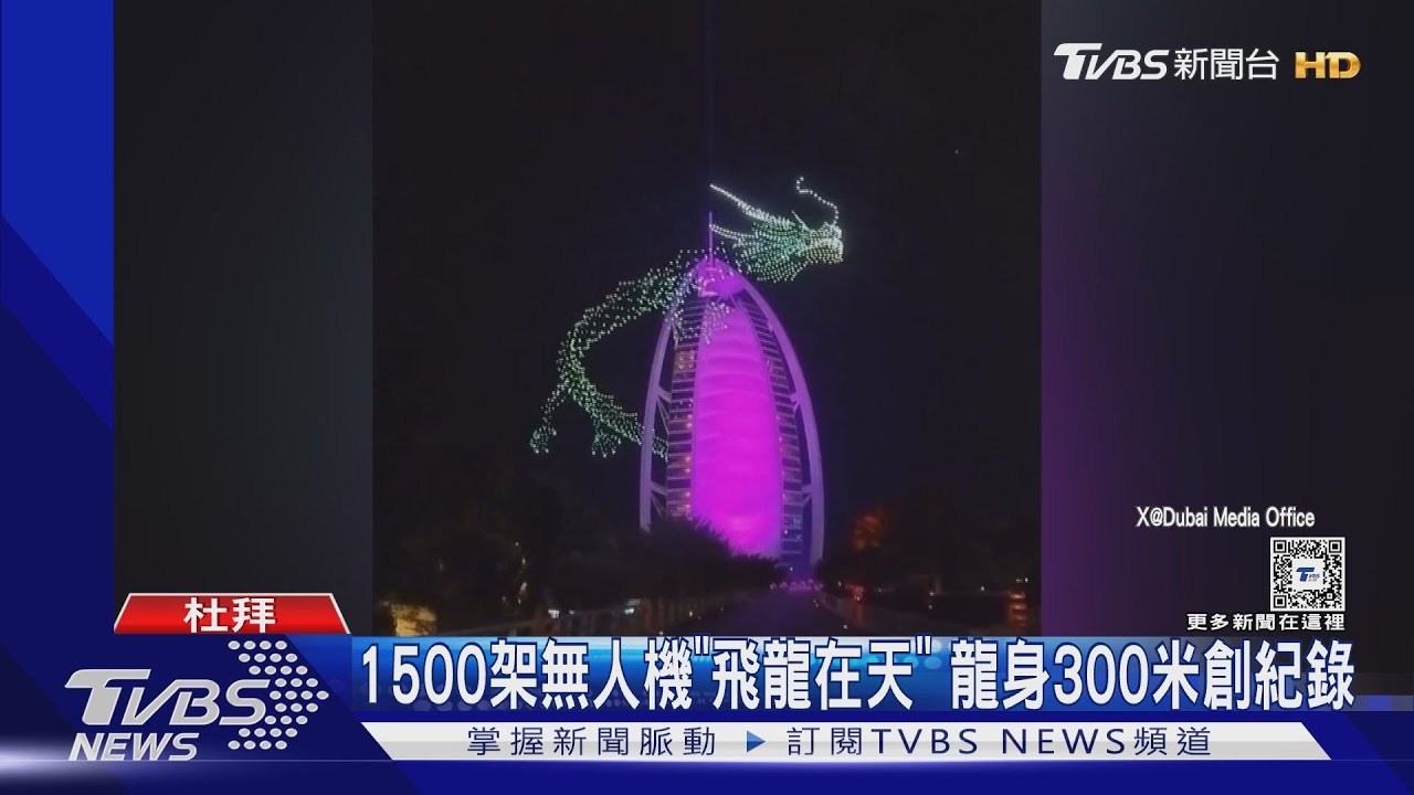 震撼!杜拜出動1500架無人機 300米巨龍盤旋帆船飯店