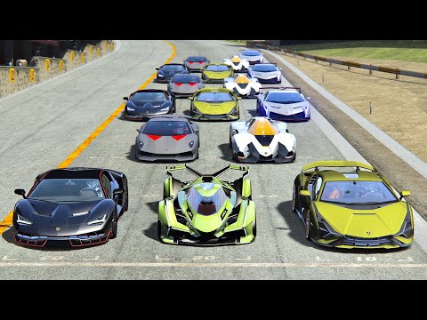 Lamborghini V12 Vision Gran Turismo vs Lamborghini Hypercars - Drag Race 20 KM