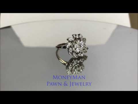 MoneyMan Pawn Jewelry - Solid 14K White Gold 1 ct TDW Diamond Swirl Flower Cluster Ring Size 6