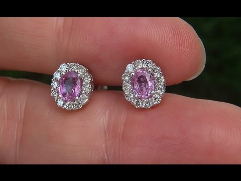 Estate Certified Natural VVS Pink Sapphire Diamond 14k White Gold Stud Earrings - C624